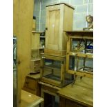 A multiple lot including a Victorian pine bedside cabinet, a meat safe, an occasional table, a