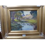 C. Walden (?), oils on panel, 'Luminous Afternoon (en plein air)', landscape with a river, signed (