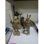 A heavy pair of possibly brass figurines of Viking warriors and a pair of GWR carriage lamps [s72]