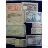 A collection of bank notes mainly 2nd World War to mid 20th century including Chinese, 1937 Canadian