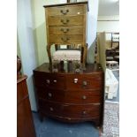 An early 19th century small mahogany bow-fronted chest of four drawers on bracket feet, an early