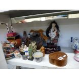 A collection of Oriental items including dolls' part tea service, figurines, miniature screens, a