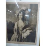 A parcel gilt framed sepia photogravure of Mrs Mary Graham after Gainsborough, an elegant