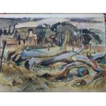 Katharine Church, watercolour, waste ground landscape, signed, sold together with an antique sepia