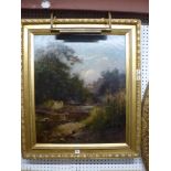 R. Pearson, an oils on canvas, figures by a weir, signed and dated '97 (75 x 62 cm), gilt frame WE