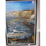 D. Hubbard, acrylic on board, a harbour at evening, signed, and A.J.O. Rennie, oils on board,
