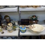 A mixed lot including a pair of oriental ginger jars and covers on stands converted into table