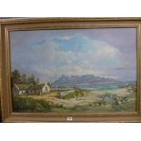 Gabriel de Jongh, oils on canvas, a view of Table Mountain across the water, signed indistinctly (59