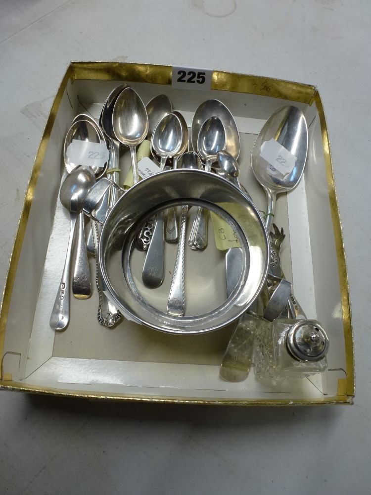 18 various English silver spoons, Georgian and later, together with a butter dish, butter knife, two