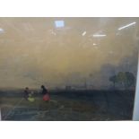 Paul Ellis, watercolour, children in a Welsh landscape (23 x 30 cm), framed WE DO NOT TAKE CREDIT