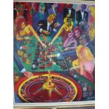 A late 20th century oils on canvas, 'Place your bets, the roulette wheel', signed with a device