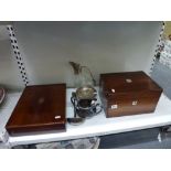 A Victorian rosewood vanity case, retaining plated fittings, a mahogany case containing fish