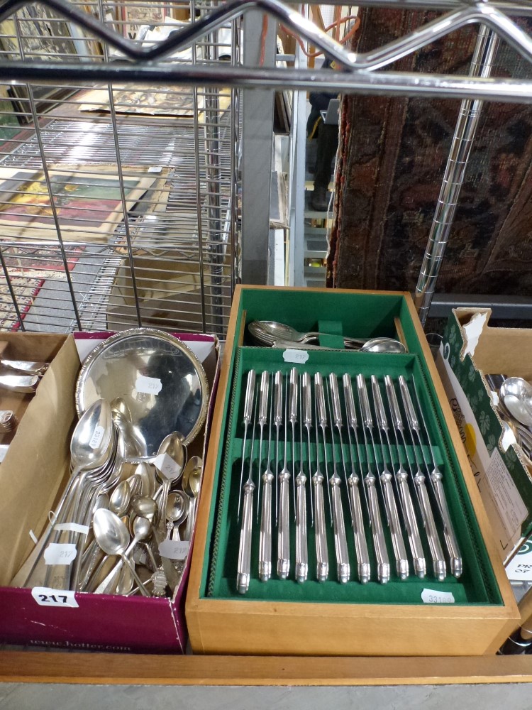 A fitted beech box containing a Mappin & Webb EPNS cutlery service for 12, in Pembury pattern,