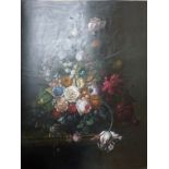 A Flemish-style oils on canvas still life of flowers including the rare variegated tulip (76 x 64cm)