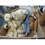 A small collection of vintage teddy bears and a knitted soldier and an interesting collection of