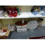 A mixed lot including a floral decorated hatbox and two matching boxes and covers, a German