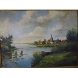 Artler, oils on canvas, a village by a meandering river, signed (50 x 68 cm), framed WE DO NOT