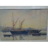 H.A. Luxford, two framed watercolours a landscape and barges on a river, signed, sold together