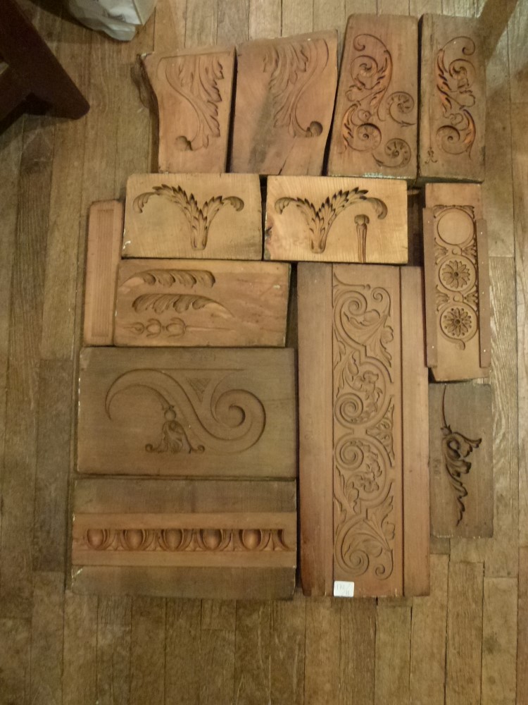 A selection of 13 rare 18th & 19th century carved wood moulds, mainly boxwood, for plaster and gesso