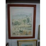 After Edward Ardizzone, a coloured lithograph of a Tuscan vineyard (70 x 52 cm), framed WE DO NOT