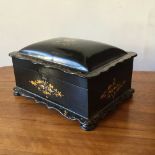 A 19th century lacquered papier-mache, mother-of-pearl and gilt domed-top sewing box, 28 x 21 x 16