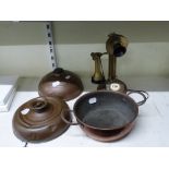 A vintage brass candlestick telephone, a copper Warfax container and another similar container [s76]