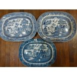 Three 19th century willow pattern meat dishes [This lot is viewed at and cleared from John Clay