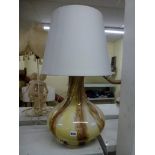 A large art glass table lamp and shade in yellows and browns [s55] WE DO NOT TAKE CREDIT CARDS OR