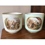 A pair of 19th century French porcelain circular planters painted with nativity scenes, signed, 28