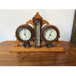 A 19th century combination clock, barometer and thermometer in a rope-carved wood frame, 40 x 9 x 28