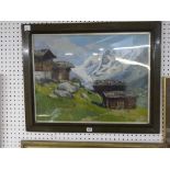 E. Brehm, oils on board, chalets on an Alpine meadow, signed (50x 67 cm), framed WE DO NOT TAKE