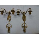 A pair of gilt brass twin wall lights in neo-classical style, 43 cm [C] WE DO NOT TAKE CREDIT