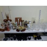 A mixed lot of china and glass including a figurine of tiger and cubs on wooden base, a Nao figurine