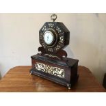 A Regency mahogany and cut brass inlaid mantel timepiece, 31 x 13 x 42 cm [This lot is viewed at and