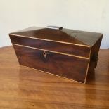 An early 19th century mahogany box with blue paper lining, altered, 31 x 15 x 17 cm [This lot is