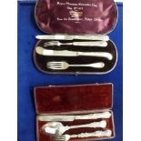 Seven items of silver child's cutlery, early to late 19th century, with two cases, including five