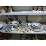 A mixed china lot including Johnson Bros. Old Britain Castles blue and white bowls and plates,