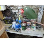 A selection of welding and soldering equipment, a mains welding set, mask, brazing torch, goggles,