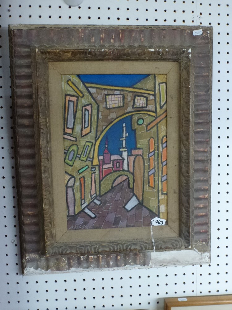 A mid-20th century modern school pastel on card, a Continental street scene, indistinctly signed,
