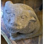 An old stone figure of a horned animal, probably Oriental, 27 x 22 x 37 cm [This lot is viewed at