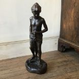 An early 20th century bronze figure of a young girl draped with a cloth, signed L. Lamond, 19 x 14 x