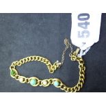 A 15 ct gold chain bracelet set with turquoise and pearls, 8.8 gm gross WE DO NOT TAKE CREDIT