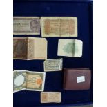 A 1937 crown and four other modern crowns, a quantity of old foreign paper money and a House of