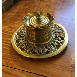A late 19th century brass inkwell styled as a castle, diameter 14 x 6 cm [This lot is viewed at