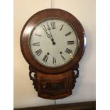 A 19th century American walnut drop dial wall clock with striking mechanism, 44 x 10 x 51 cm [This