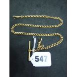 A 15 ct gold watch guard, of curb linkage, with two spring clips and moveable T-bar, 42.7 gm WE DO