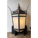 A massive Art Deco bronze wall lamp with opaque Perspex panes, top 90 cm, base 51 x 38 x 130 cm [