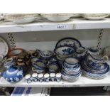 A quantity of blue and white china including a Booths Real Old Willow Pattern part tea and dinner