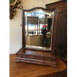 An 18th century red walnut and gilt dressing table mirror the stand with three drawers, 48 x 20 x 63