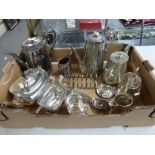 A carton of silver-plated wares, late Victorian and later, including coffee pots, tea sets, toast